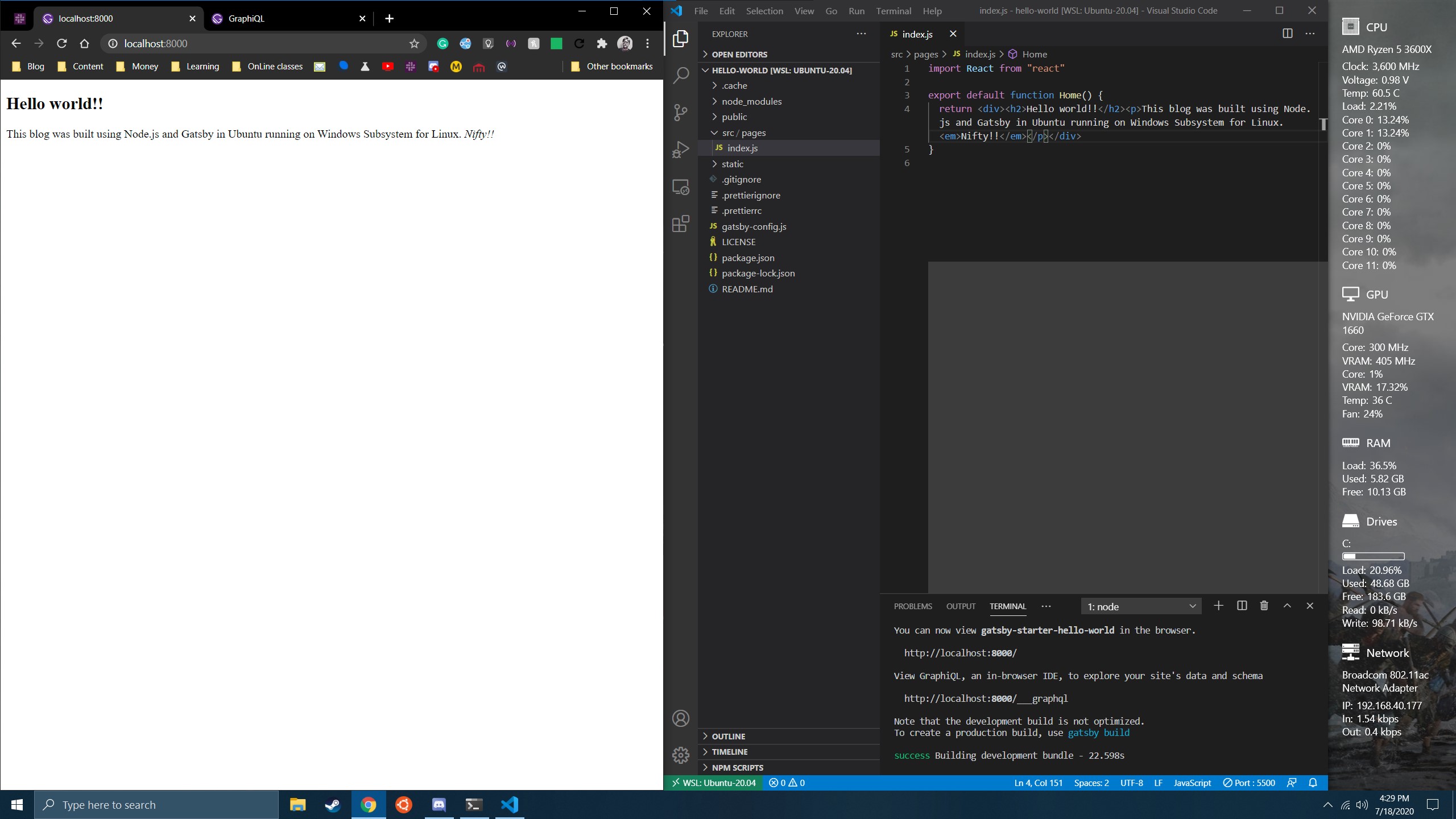 Creating a website in Visual Code using Linux in Windows 10