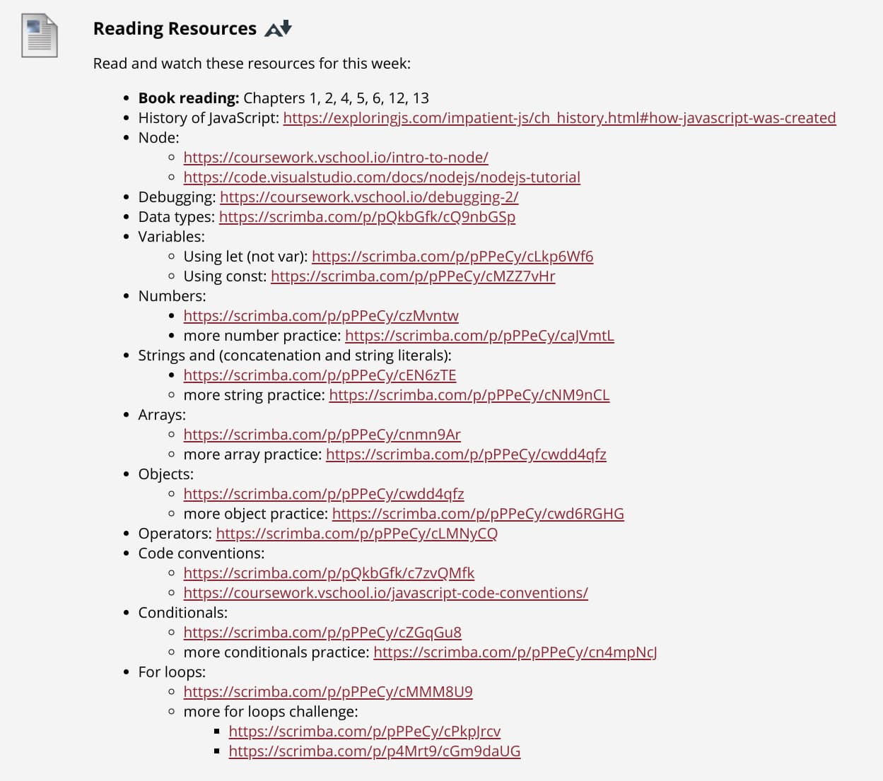 JavaScript class week 1