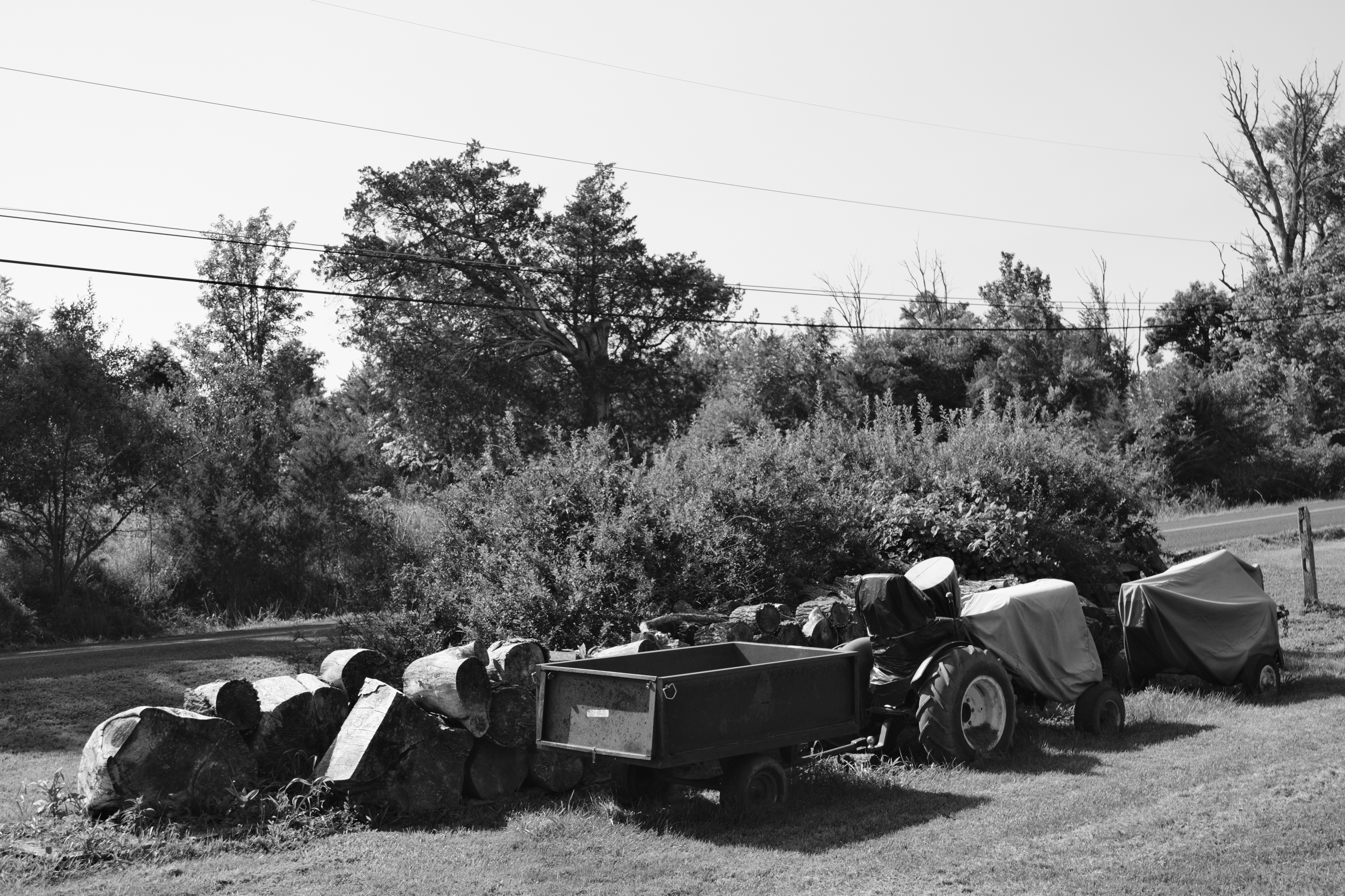 Black and white tractor