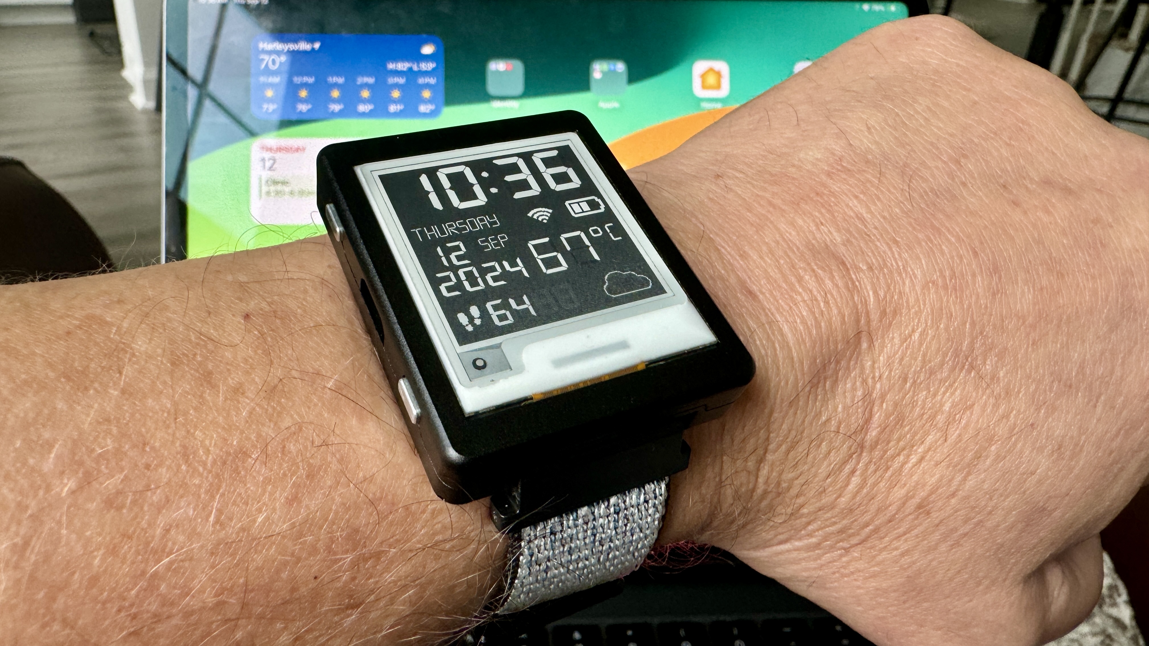 Watchy on wrist with new case and band